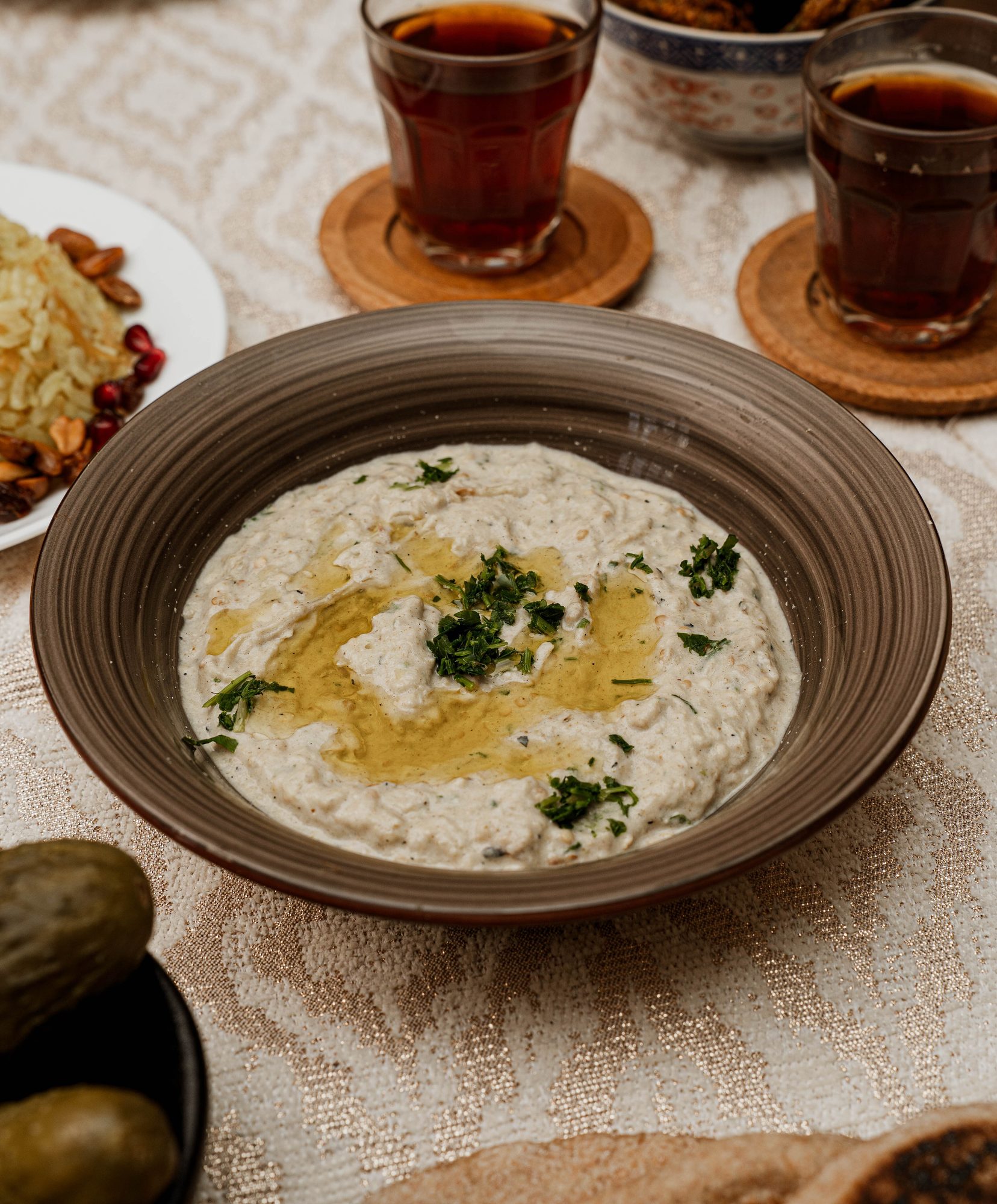 Palestinian Eggplant Moutabal — Smoky flame-roasted eggplant folded into lemony tahini — the essential of every mezze table.